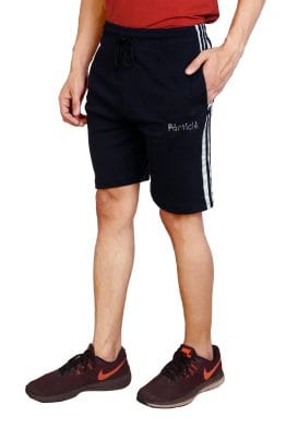 Particle Big Size Navy Blue Half Pants – Double Stripe & Side Panel (230 GSM Hosiery Corduroy)