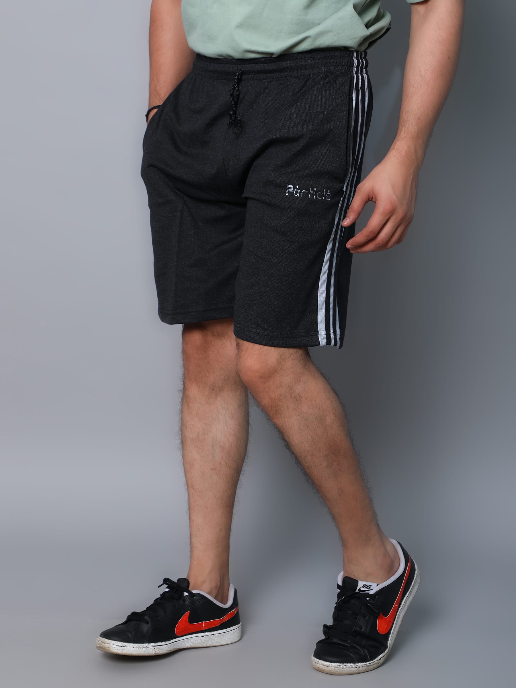 Particle Plus Size Bermuda Shorts – Charcoal with Melange Grey Panel (230 GSM Hosiery Corduroy)