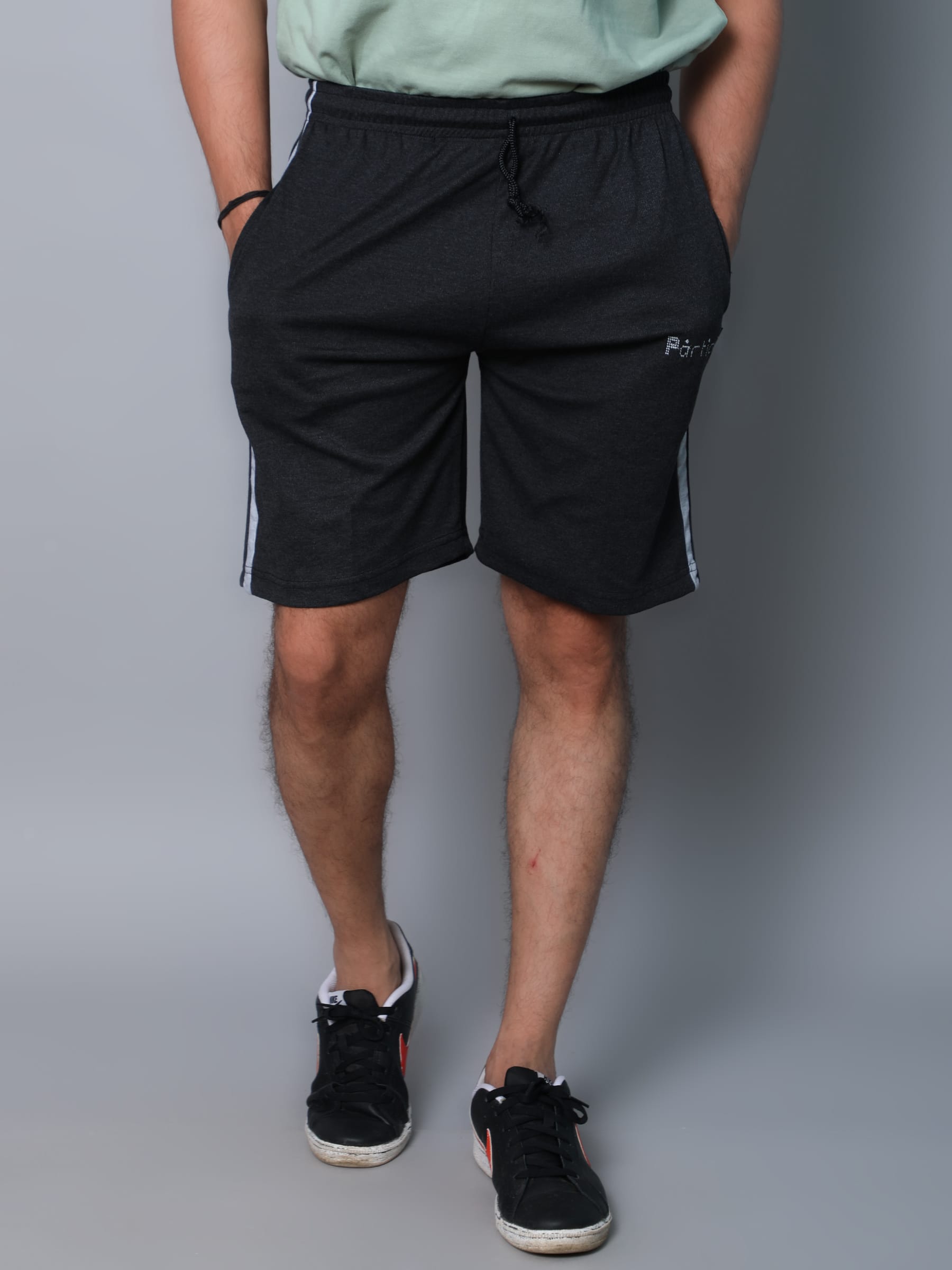 Particle Plus Size Bermuda Shorts – Charcoal with Melange Grey Panel (230 GSM Hosiery Corduroy) - Image 2