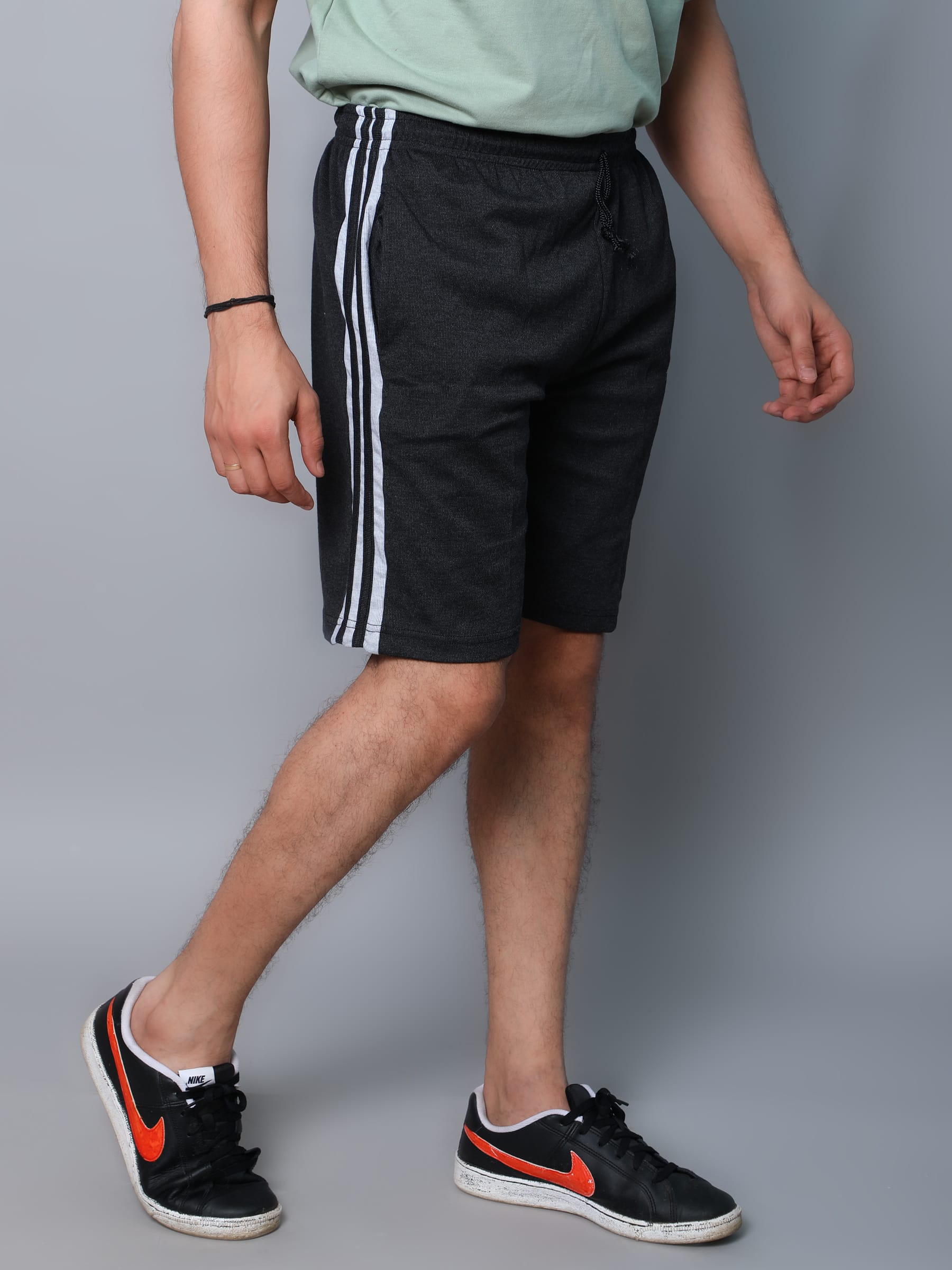 Particle Plus Size Bermuda Shorts – Charcoal with Melange Grey Panel (230 GSM Hosiery Corduroy) - Image 3
