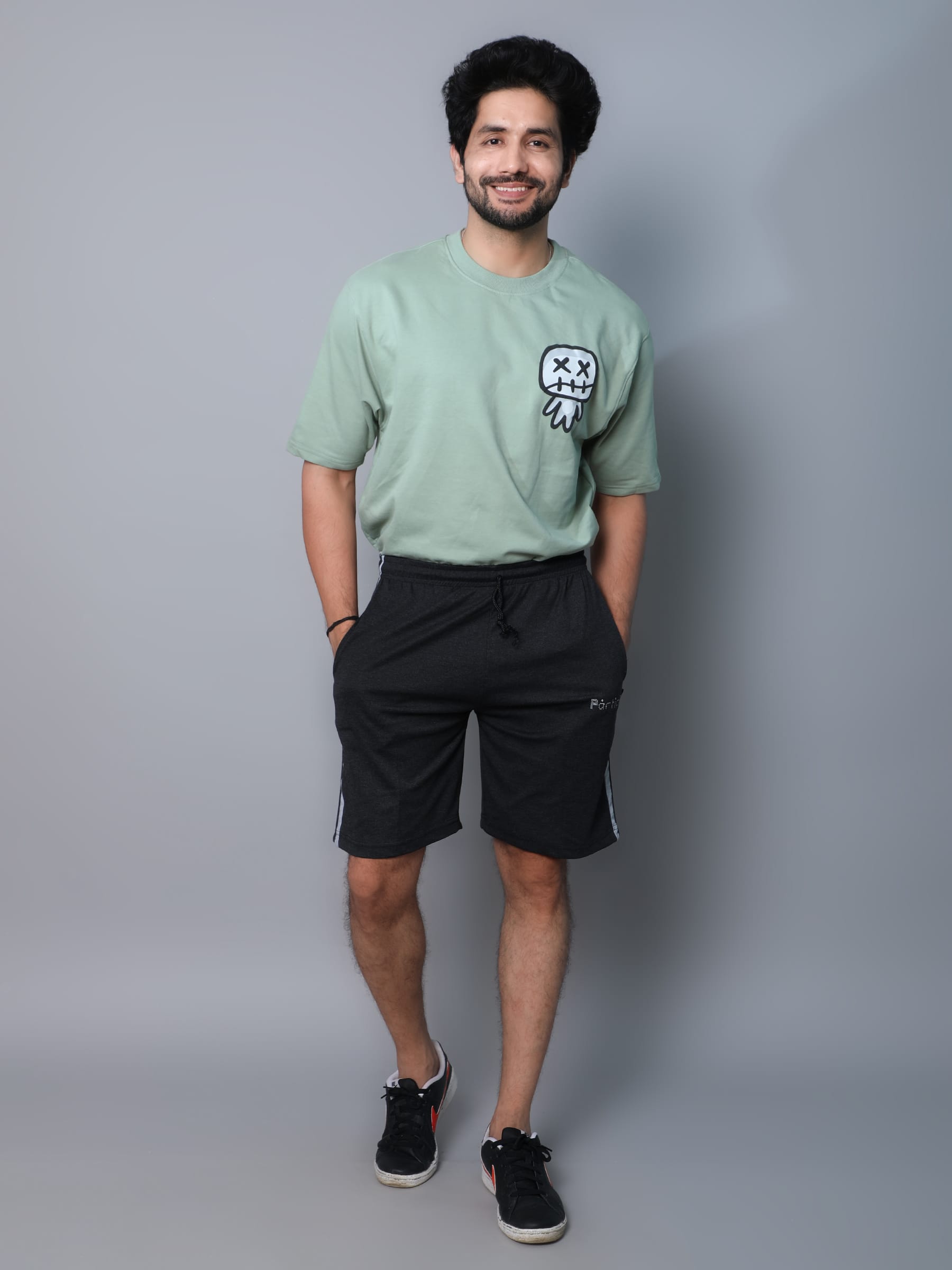 Particle Plus Size Bermuda Shorts – Charcoal with Melange Grey Panel (230 GSM Hosiery Corduroy) - Image 4