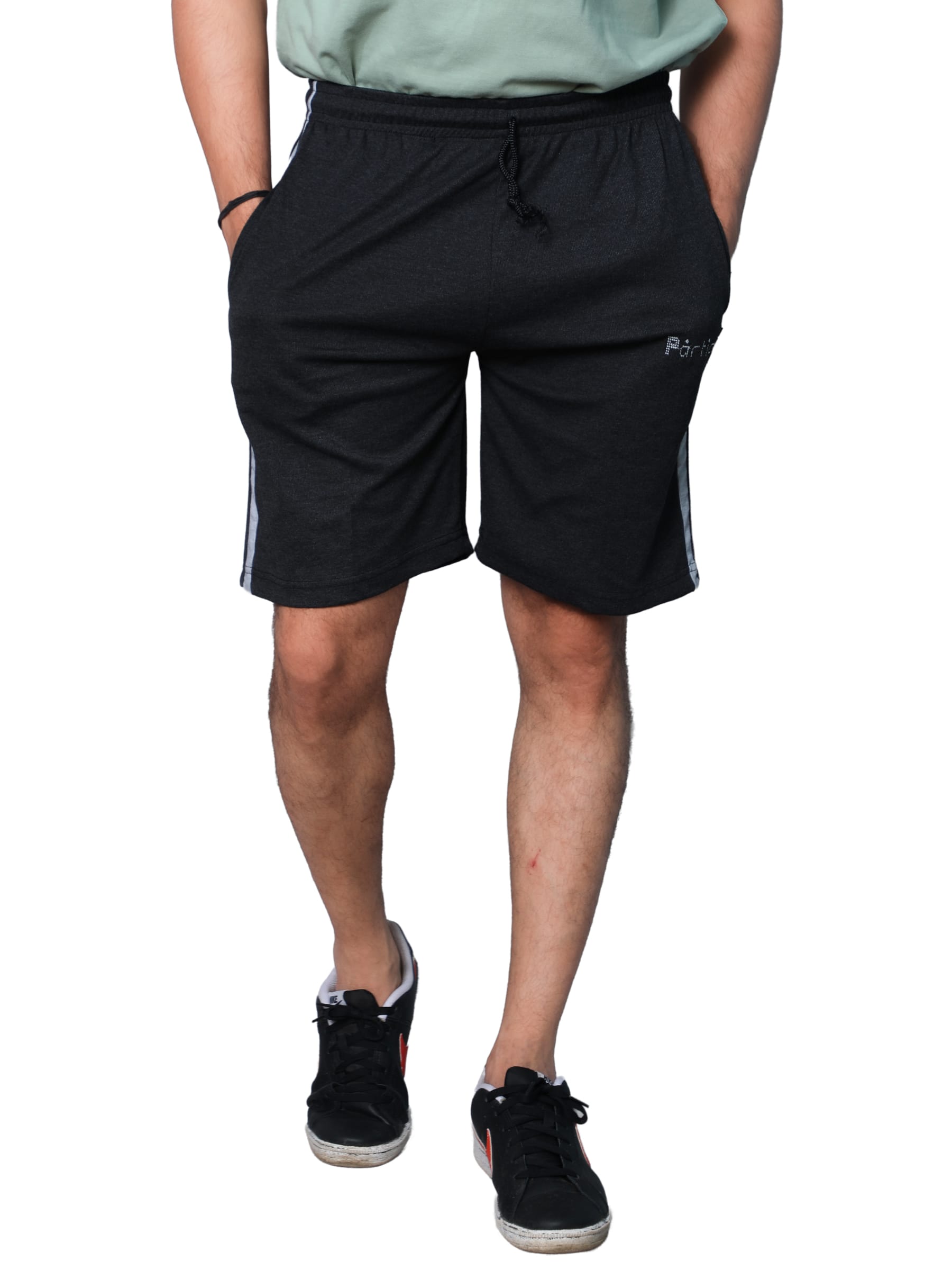 Particle Plus Size Bermuda Shorts – Charcoal with Melange Grey Panel (230 GSM Hosiery Corduroy) - Image 6
