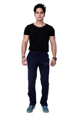 Particle Navy Blue Big Size Track Pants for Men – Grey Side Panel (Regular Fit)
