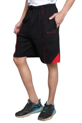 Particle Plus Size Men's Shorts – Black with Red Piping & Hem Patch