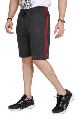 Particle Big Size Charcoal Grey Half Pants – Red Side Panel & Stripes