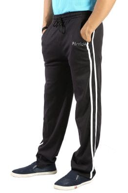 Particle Black Plus Size Track Pants – Double Light Grey Stripes (Round Pocket)