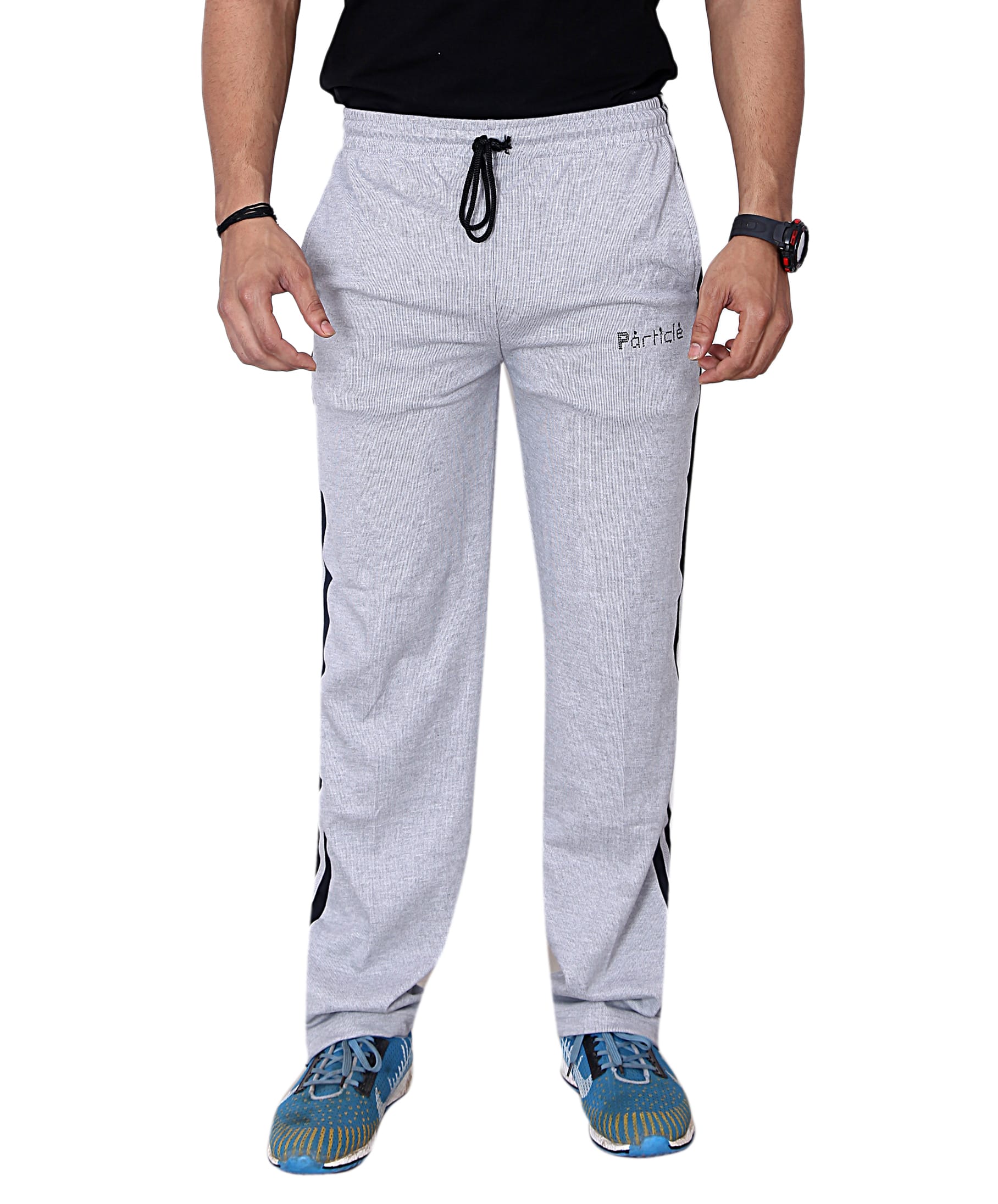 Particle Plus Size Track Pants India – Grey Melange (Double Body Piping) - Image 2