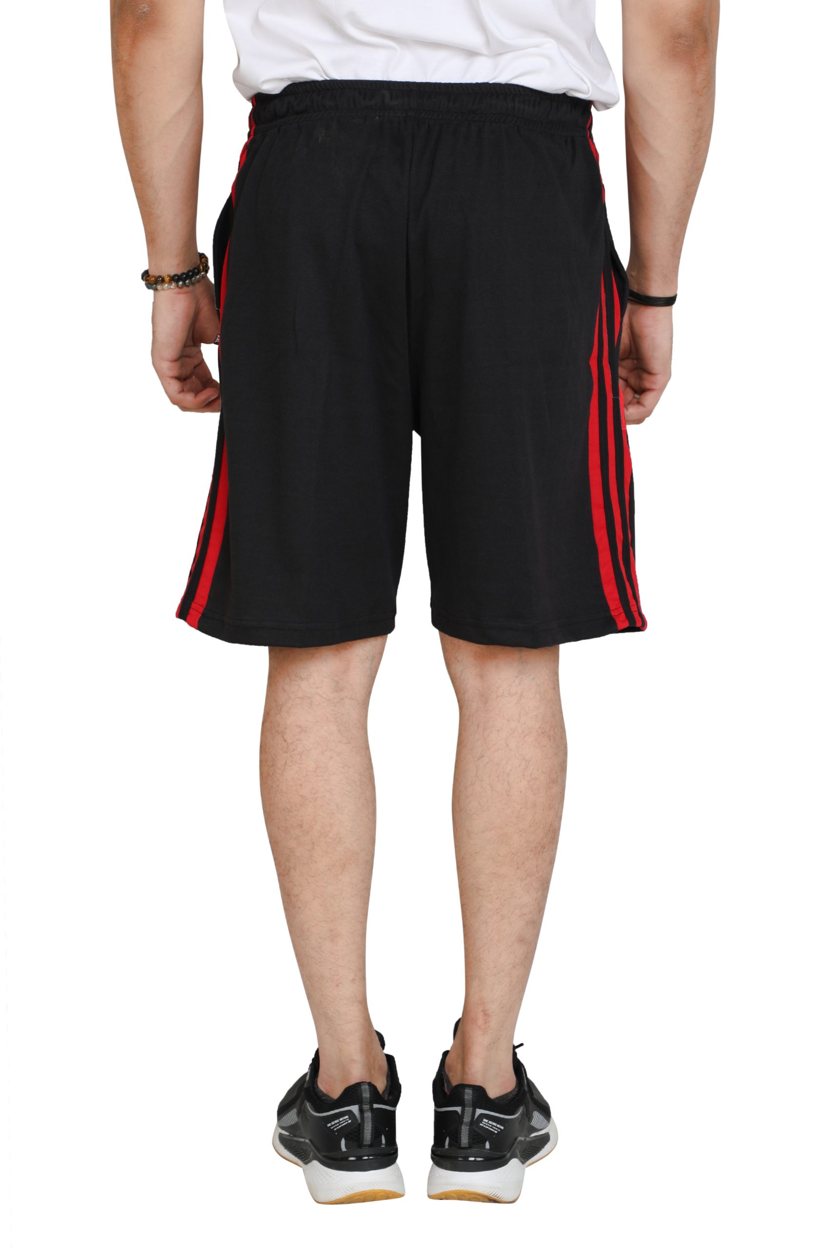 Particle Plus Size Bermuda Shorts – Black with Red Panel and Stripes (230 GSM Hosiery Corduroy) - Image 5