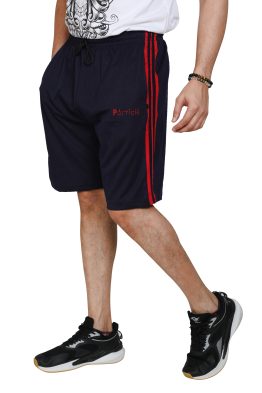 Particle Big Size Navy Blue Half Pants – Red Side Panel & Stripes (230 GSM Hosiery Corduroy)