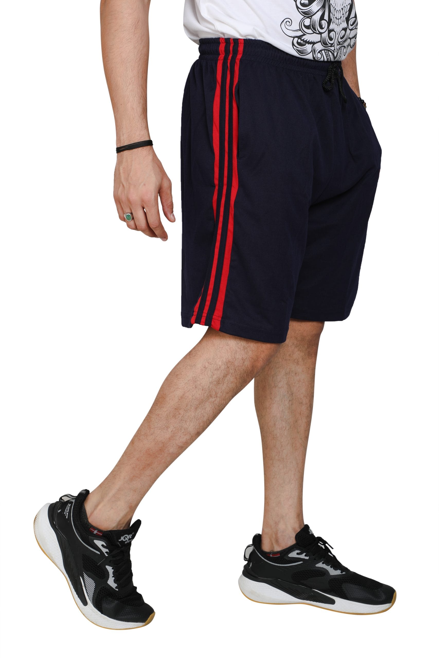 Particle Big Size Navy Blue Half Pants – Red Side Panel & Stripes (230 GSM Hosiery Corduroy) - Image 3