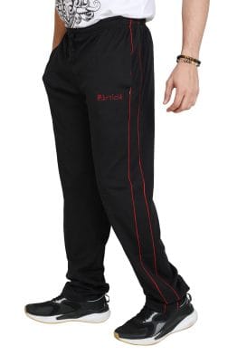 Particle Black Plus Size Track Pants – Double Red Piping (Regular Fit)
