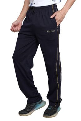 Particle Navy Blue Big Size Track Pants – Golden Yellow Piping (Regular Fit)
