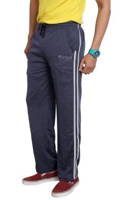 Particle Indigo Blue Plus Size Track Pants – Double Grey Stripes (Round Pocket)