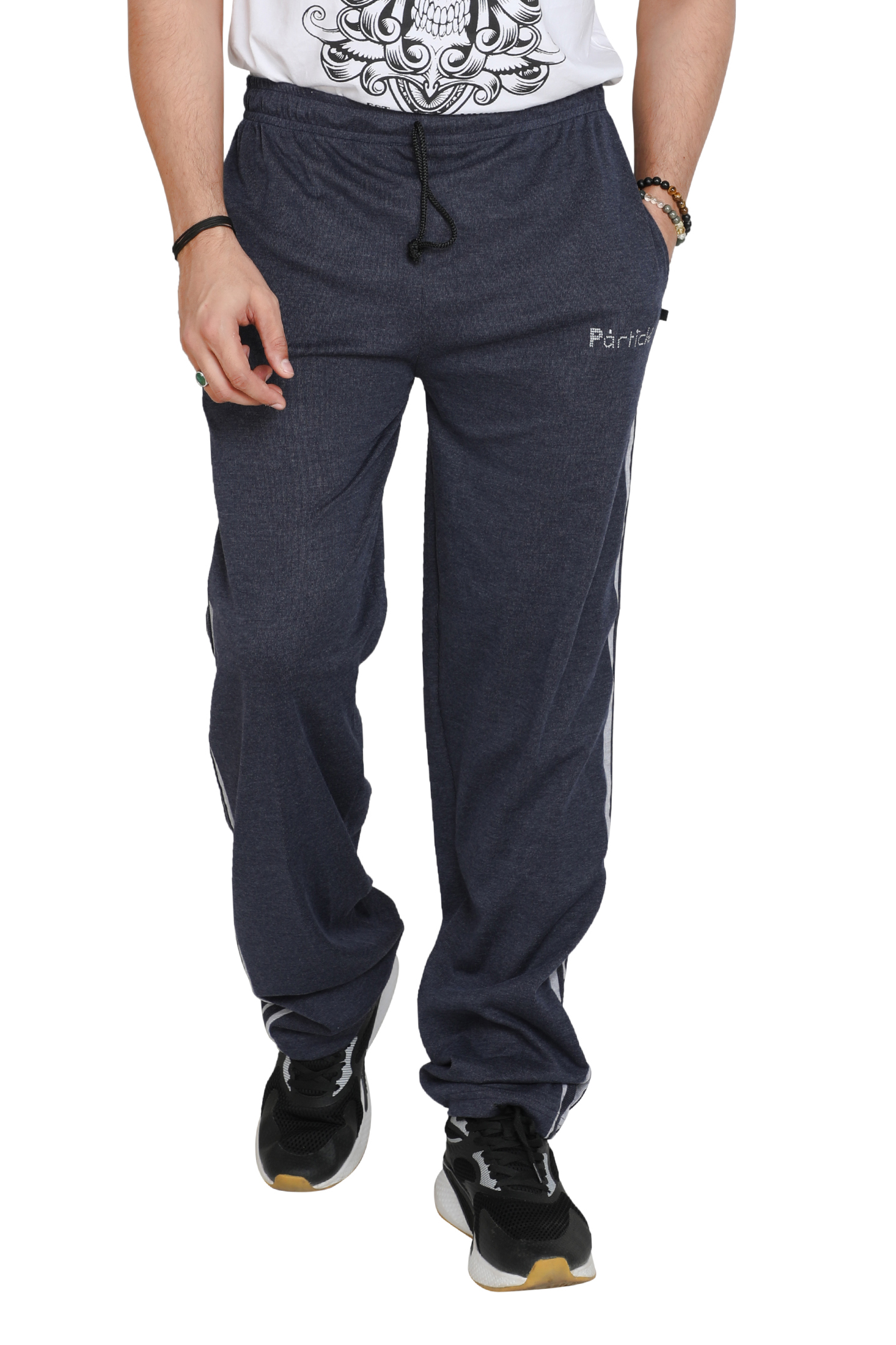 Particle Indigo Blue Melange Big & Plus Size Track Pants – Grey Side Panel - Image 2