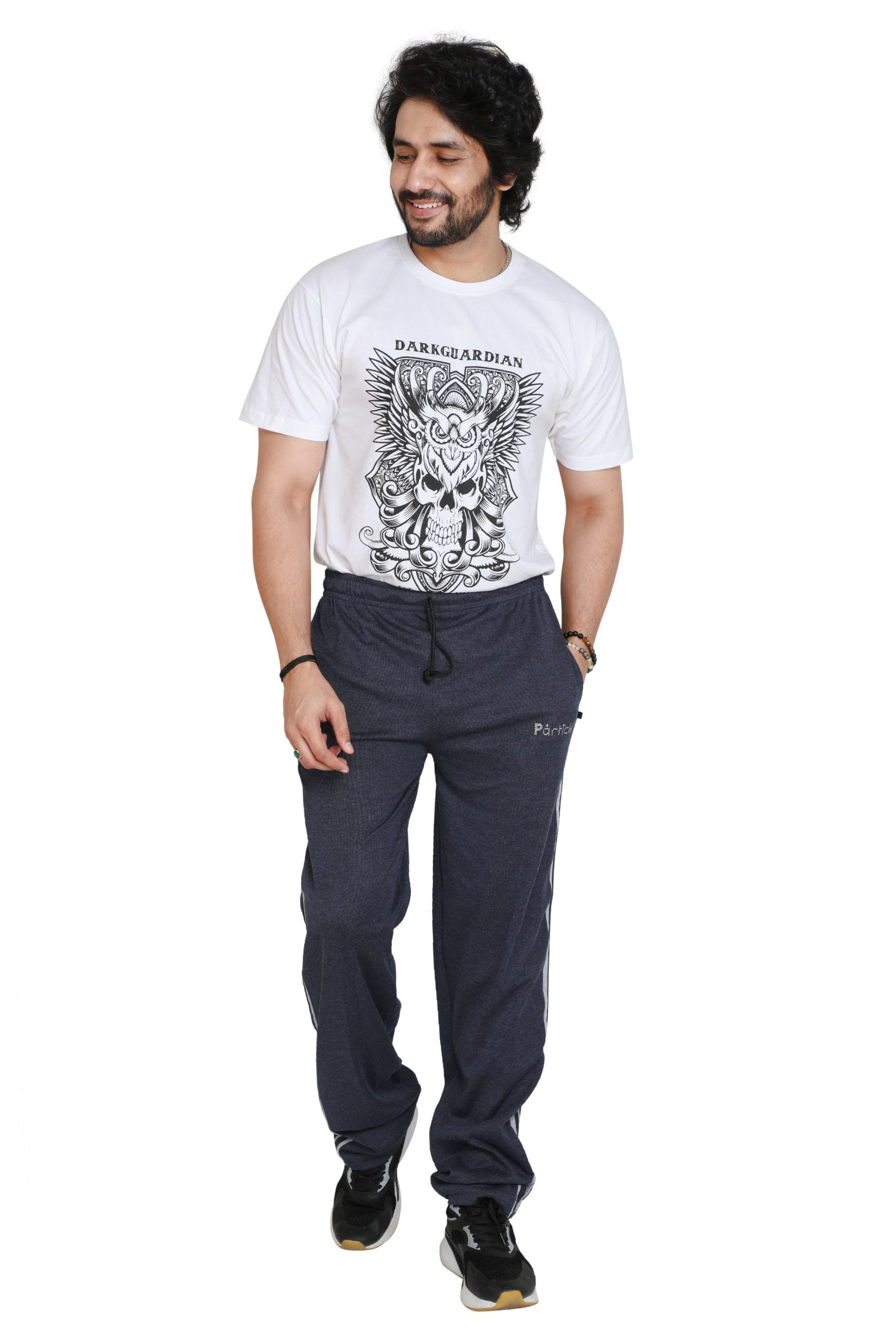 Particle Indigo Blue Melange Big & Plus Size Track Pants – Grey Side Panel - Image 3