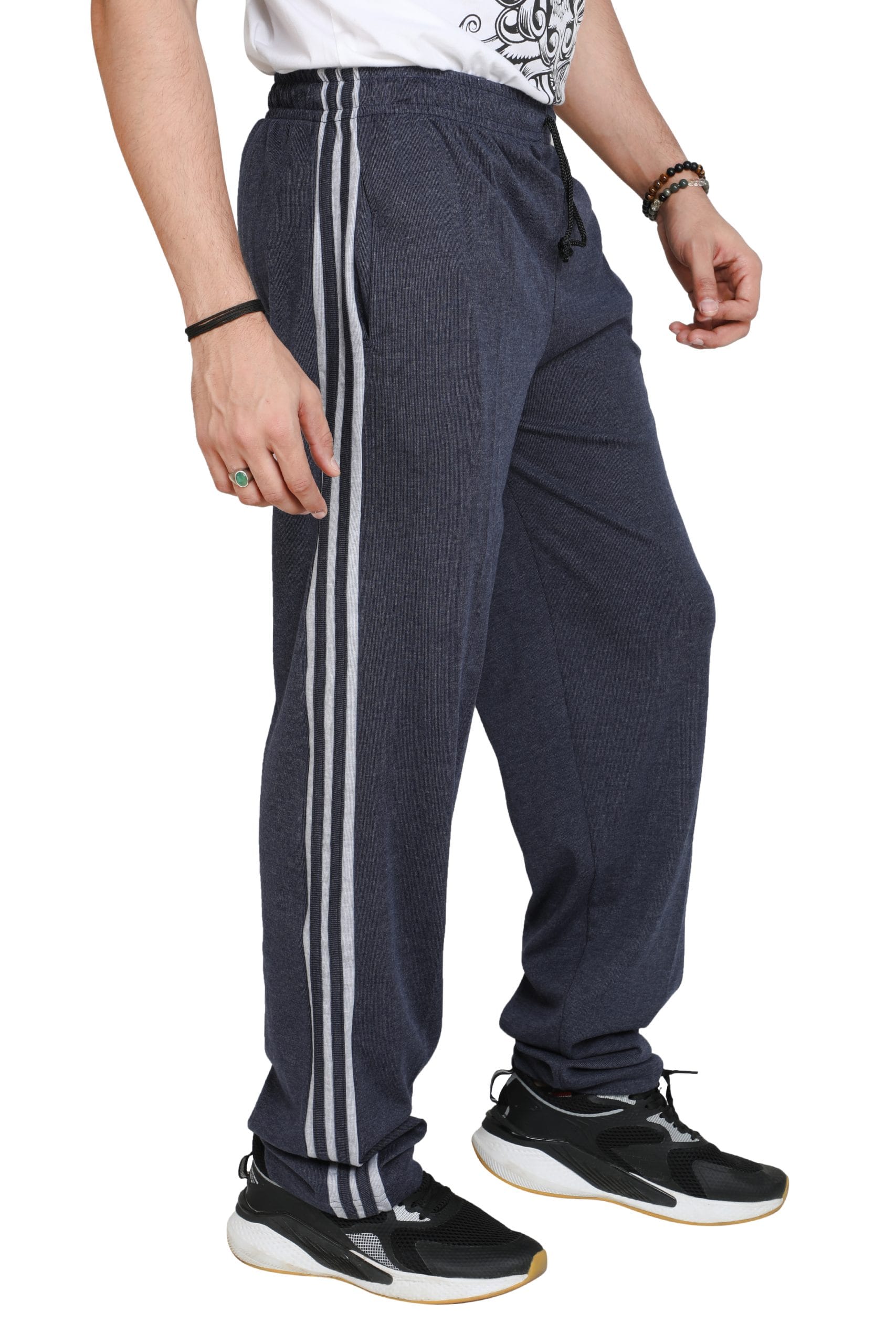 Particle Indigo Blue Melange Big & Plus Size Track Pants – Grey Side Panel - Image 4