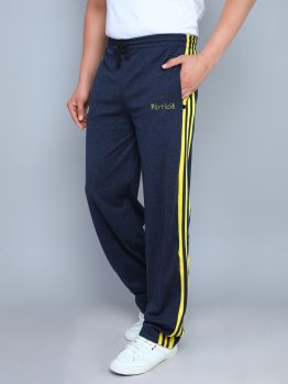 Particle Indigo Blue Melange Plus Size & Big Size Track Pants for Men – Yellow Side Panel (Regular Fit)