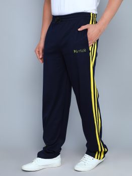 Particle Navy Blue Plus & Big Size Track Pants for Men – Yellow Side Panel (Regular Fit)