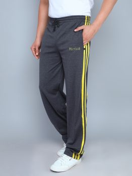 Particle Dark Charcoal Big Size Track Pants for Men – Yellow Side Panel (Regular Fit)
