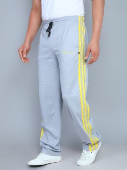 Particle Light Melange Grey Big Size Track Pants for Men – Yellow Side Panel (Regular Fit)
