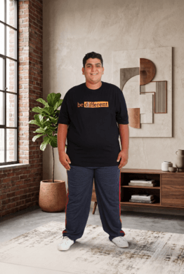 Particle Men's Plus Size "Be Different" T-Shirt | Black Graphic | 100% Cotton | 3XL to 9XL