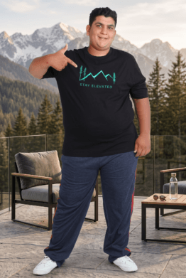 Particle Men's Plus Size "Stay Elevated" Mountain Black T-Shirt | 100% Cotton | 3XL to 9XL
