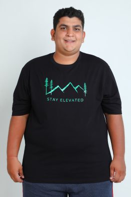 Particle Men's Plus Size "Stay Elevated" Mountain Black T-Shirt | 100% Cotton | 3XL to 9XL