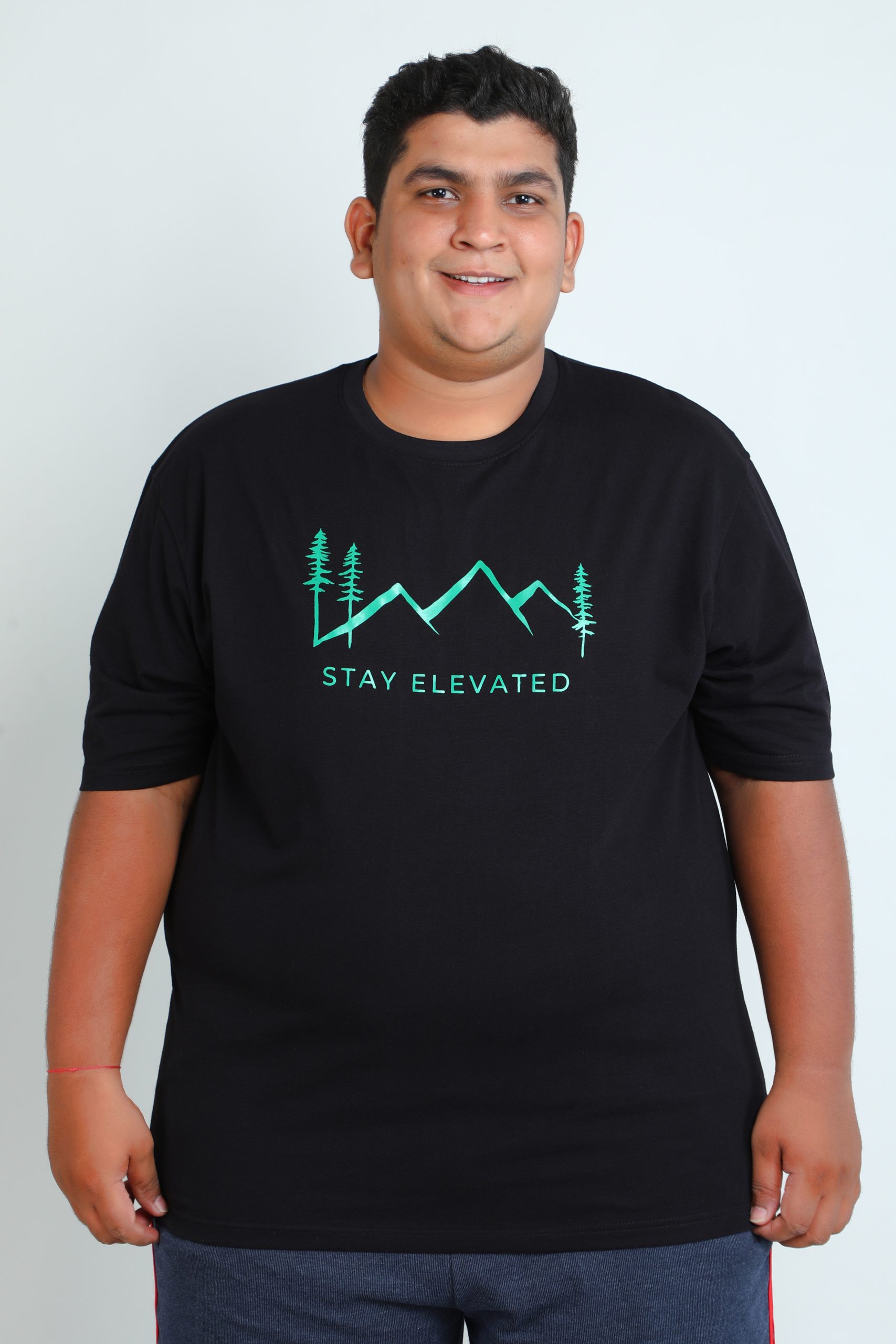 Particle Men's Plus Size "Stay Elevated" Mountain Black T-Shirt | 100% Cotton | 3XL to 9XL