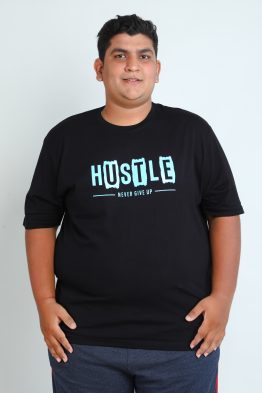 Particle Men's Plus Size "Hustle — Never Give Up" Black T-Shirt | 100% Cotton | 3XL to 9XL