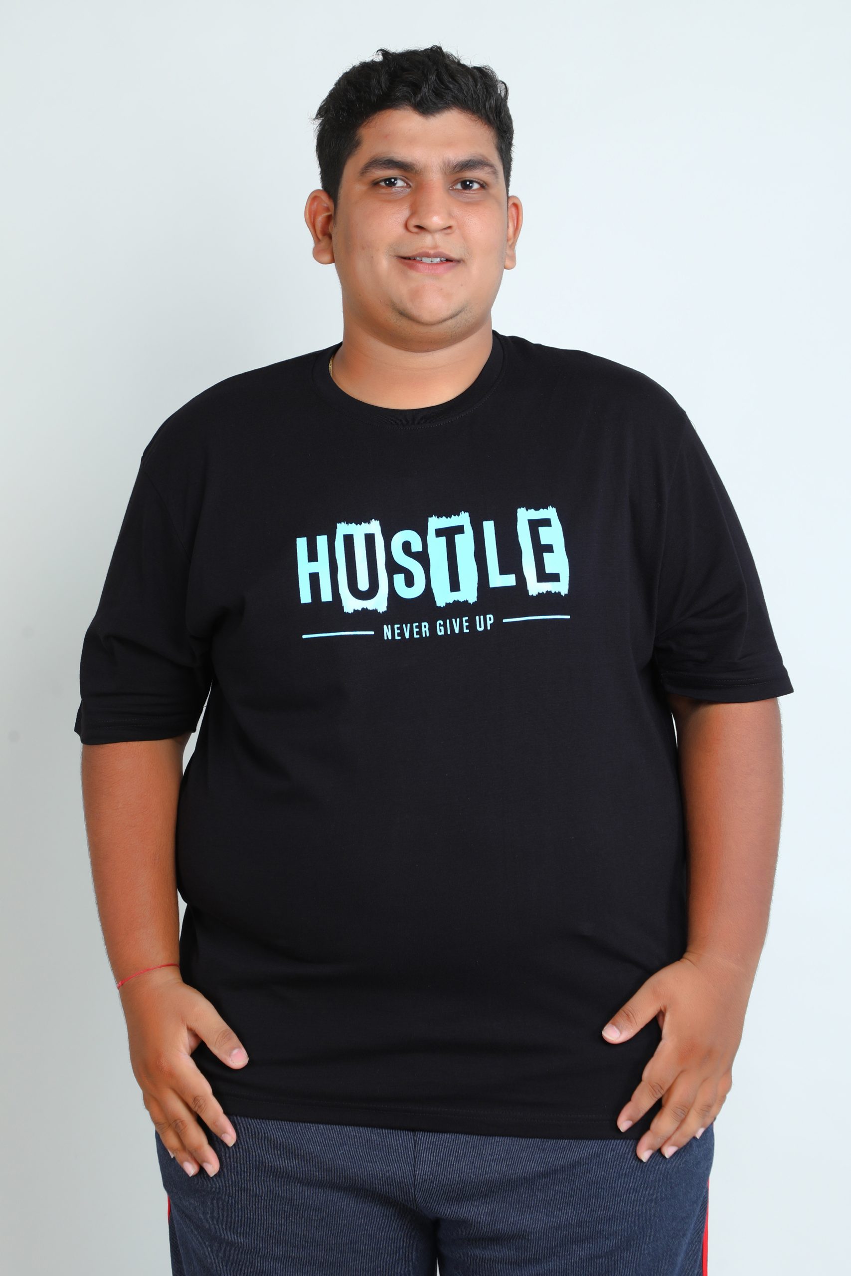 Particle Men's Plus Size "Hustle — Never Give Up" Black T-Shirt | 100% Cotton | 3XL to 9XL