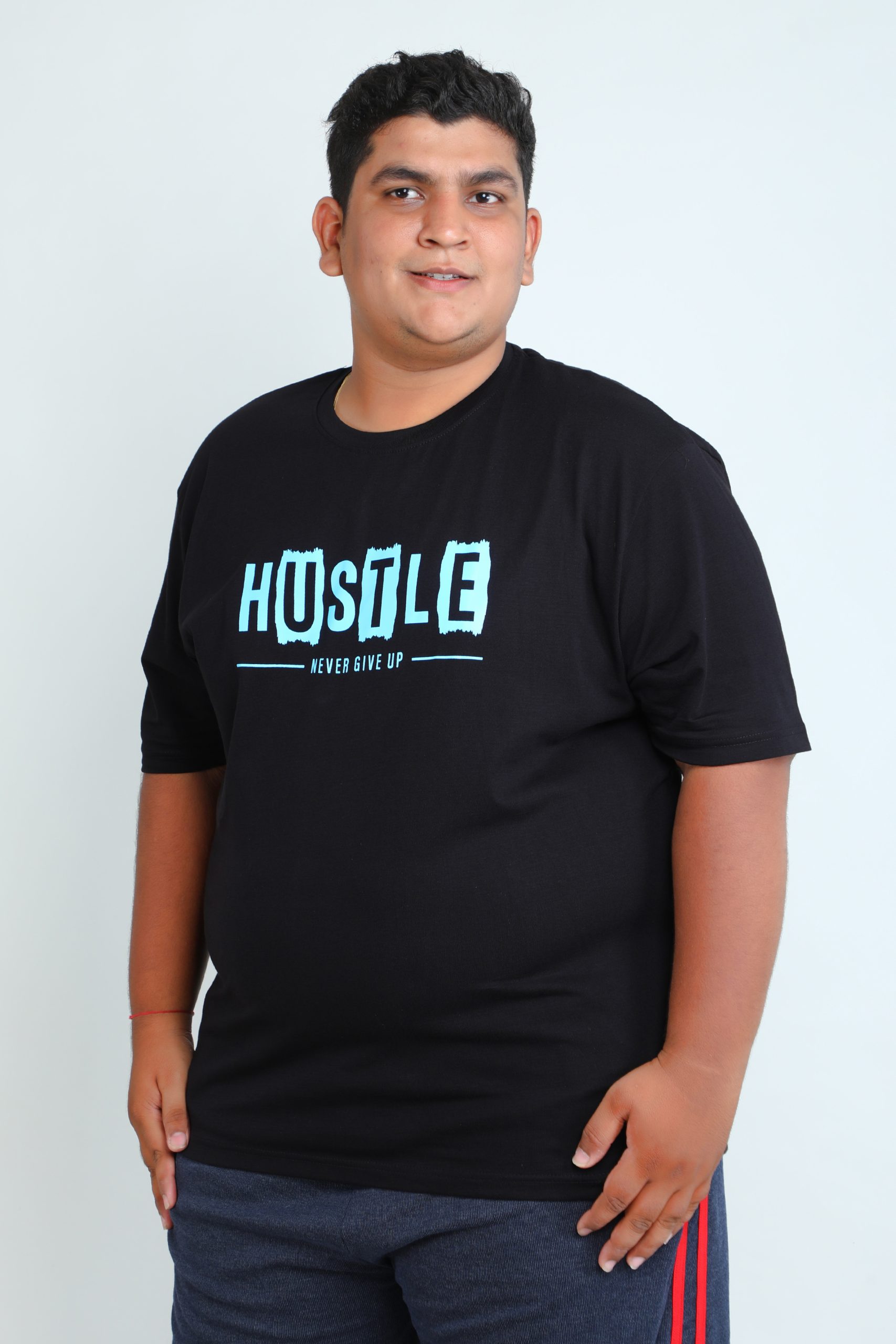 Particle Men's Plus Size "Hustle — Never Give Up" Black T-Shirt | 100% Cotton | 3XL to 9XL - Image 2