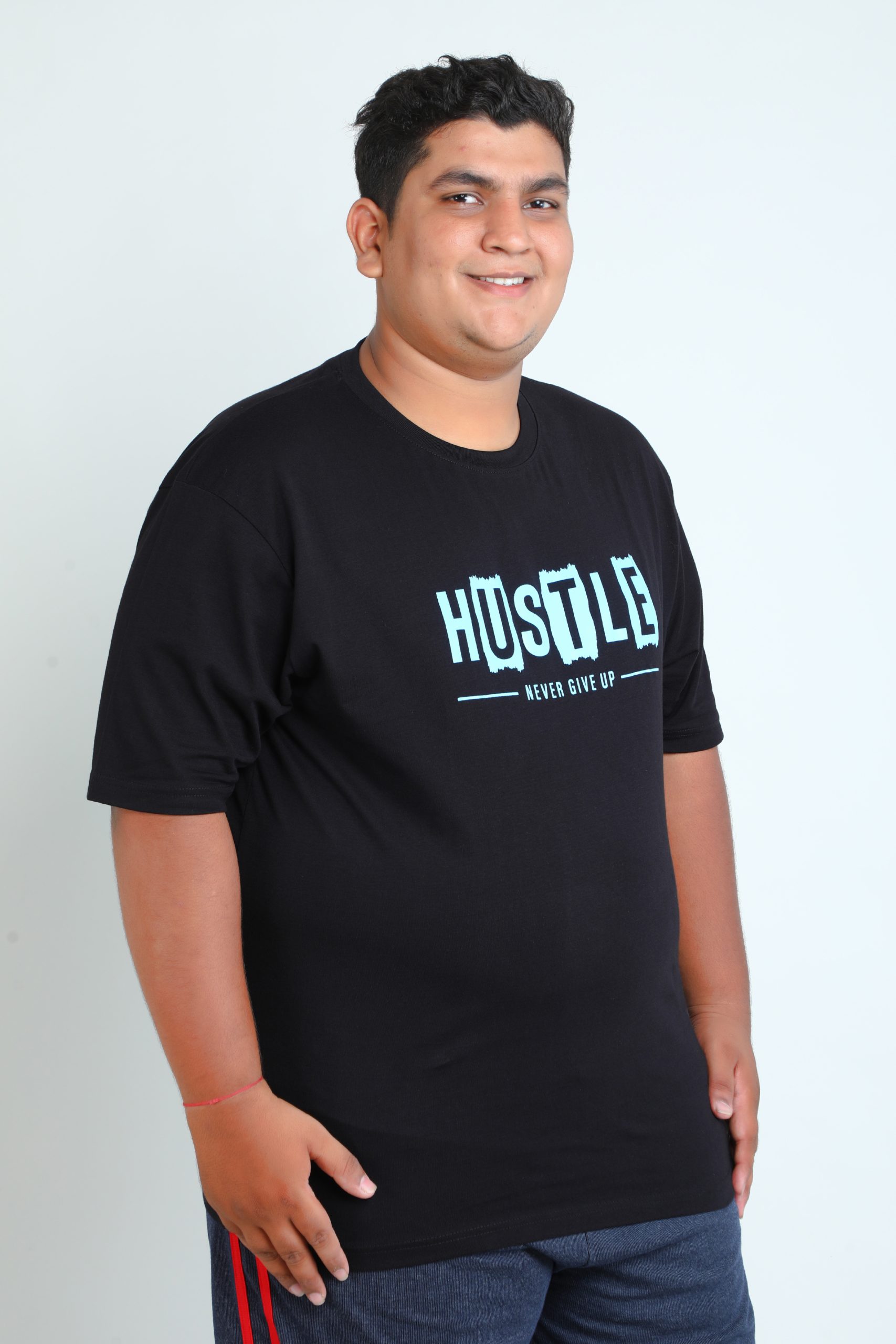 Particle Men's Plus Size "Hustle — Never Give Up" Black T-Shirt | 100% Cotton | 3XL to 9XL - Image 3