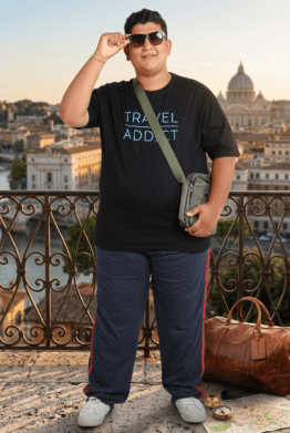 Particle Men's Plus Size "Travel Addict" T-Shirt | 100% Cotton | Relaxed Fit | 3XL to 9XL